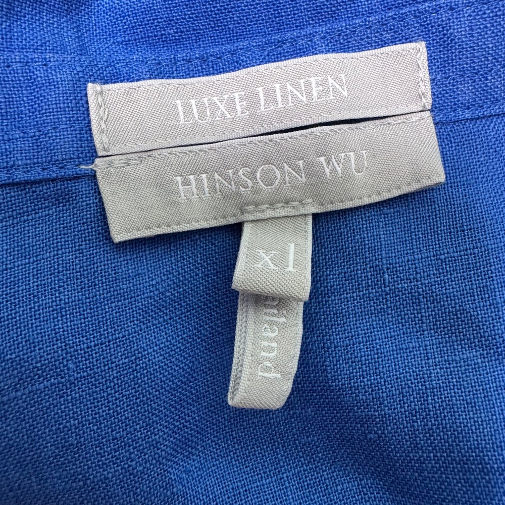 Hinson Wu Salina Blouse Lapis Linen Womens Size XL 3/4 Sleeves - Picture 5 of 8